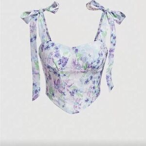 Floral Corset Top with Bow Straps